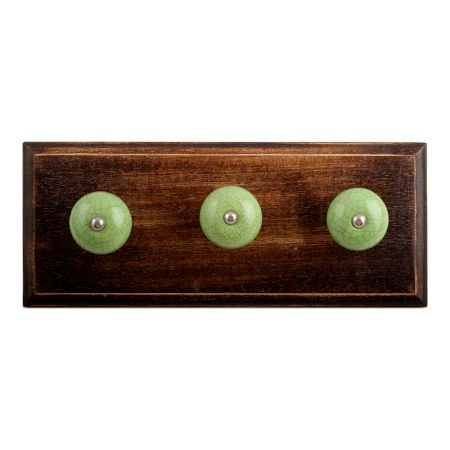 Pea Green Crackle Ceramic Wooden Hooks
